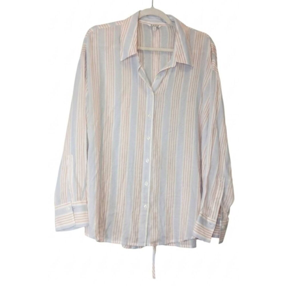 Daze womens large shirt blouse lightweight cool airy red blue stripe